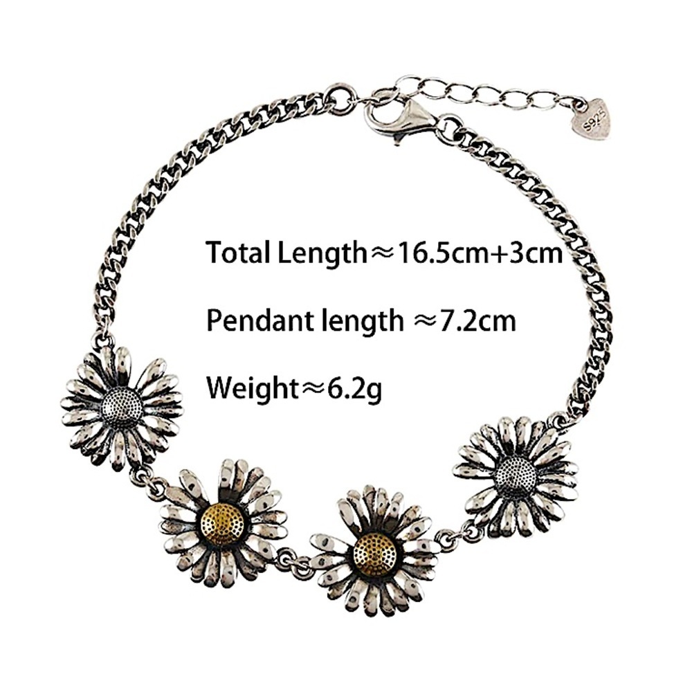 Sterling Silver Sunflower Chain Link Minimalist Bracelet - Picture 4 of 5